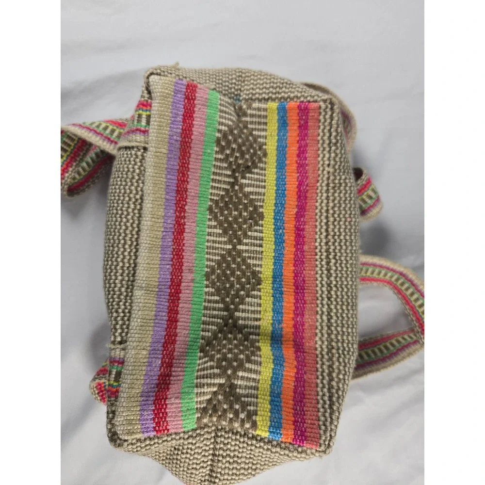 Pinzon Rainbow Striped Woven Backpack Boho Festival Folk Hippie Artisan Rucksack